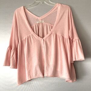 We The Free Oversized Pink Crop Button Down Top Size Small